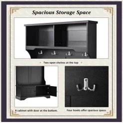 3-in-1 Design Black Hall Tree with 4 Hooks and Shelves Cabinet by ATHMILE 12 3-in-1 Design Black Hall Tree with 4 Hooks and Shelves Cabinet by ATHMILE -ATHMILE Sales Store black athmile hall trees gz b2w20220191 4f 1000