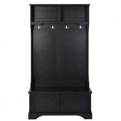 3-in-1 Design Black Hall Tree with 4 Hooks and Shelves Cabinet by ATHMILE