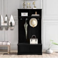 3-in-1 Design Black Hall Tree with 4 Hooks and Shelves Cabinet by ATHMILE 16 3-in-1 Design Black Hall Tree with 4 Hooks and Shelves Cabinet by ATHMILE -ATHMILE Sales Store black athmile hall trees gz b2w20220191 76 1000