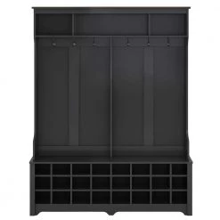 Black Bench Hall Tree with Ample Storage Space and 24-Shoe Cubbies by ATHMILE