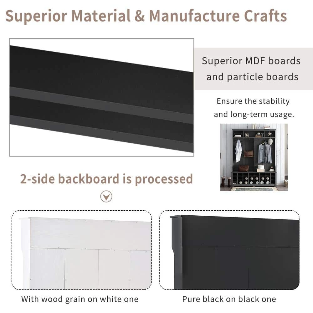 Black Bench Hall Tree with Ample Storage Space and 24-Shoe Cubbies by ATHMILE 7 Black Bench Hall Tree with Ample Storage Space and 24-Shoe Cubbies by ATHMILE - Image 7