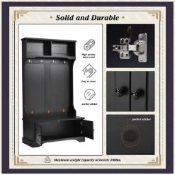 Black Hall Tree with Shelves Cabinet and Four Hooks by ATHMILE 13 Black Hall Tree with Shelves Cabinet and Four Hooks by ATHMILE -ATHMILE Sales Store black athmile hall trees gzx b2w20221362 1f 1000
