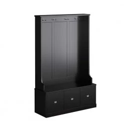 Black Hall Tree with 4-Hooks and 3-Large Drawers by ATHMILE