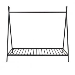 Black Twin Size Metal House Bed Tent Bed with Slat by ATHMILE