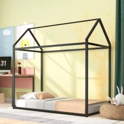 Black Twin Size Frame Metal Platform Bed by ATHMILE -ATHMILE Sales Store black athmile kids beds gz b2w20220854 31 1000