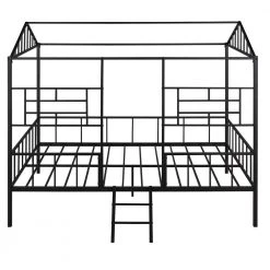 Black Full Size Metal House Bed with Slatted Support by ATHMILE
