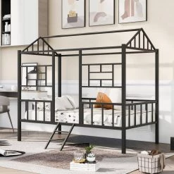 Black Twin Size Metal House Bed with Slatted Support by ATHMILE 17 Black Twin Size Metal House Bed with Slatted Support by ATHMILE -ATHMILE Sales Store black athmile kids beds gz b2w20221670 31 1000