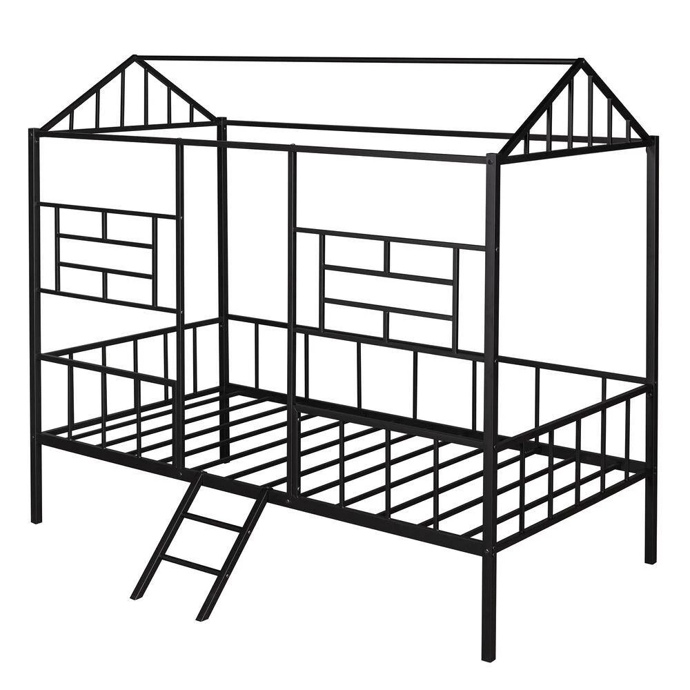 Black Twin Size Metal House Bed with Slatted Support by ATHMILE 2 Black Twin Size Metal House Bed with Slatted Support by ATHMILE - Image 2