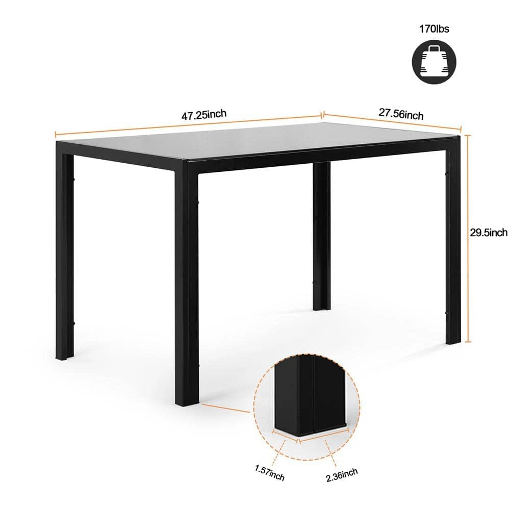 Glass Top Black Rectangle Dining Table by ATHMILE 5 Glass Top Black Rectangle Dining Table by ATHMILE - Image 5