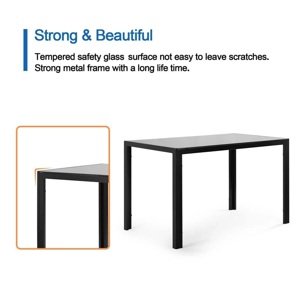 Glass Top Black Rectangle Dining Table by ATHMILE 4 Glass Top Black Rectangle Dining Table by ATHMILE - Image 4