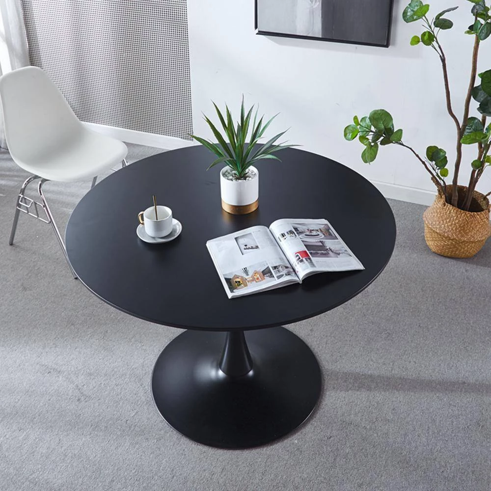 42.1 in. Round Black MDF Top Dining Table with Metal Frame (Seats 6) by ATHMILE 6 42.1 in. Round Black MDF Top Dining Table with Metal Frame (Seats 6) by ATHMILE - Image 6