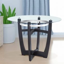 42 in. Round Black Tempered Glass Top Dining Table with Solid Wood Frame (Seats 4) by ATHMILE -ATHMILE Sales Store black athmile kitchen dining tables gz b2w20220143 31 1000