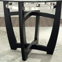 42 in. Round Black Tempered Glass Top Dining Table with Solid Wood Frame (Seats 4) by ATHMILE -ATHMILE Sales Store black athmile kitchen dining tables gz b2w20220143 4f 1000