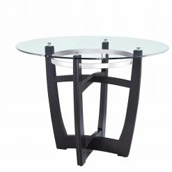 42 in. Round Black Tempered Glass Top Dining Table with Solid Wood Frame (Seats 4) by ATHMILE