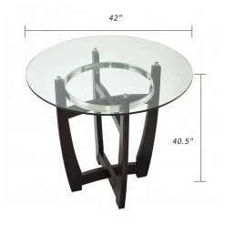 42 in. Round Black Tempered Glass Top Dining Table with Solid Wood Frame (Seats 4) by ATHMILE -ATHMILE Sales Store black athmile kitchen dining tables gz b2w20220143 c3 1000