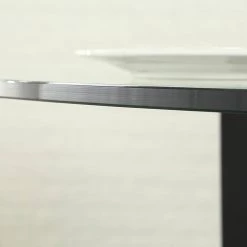 42 in. Round Black Tempered Glass Top Dining Table with Solid Wood Frame (Seats 4) by ATHMILE -ATHMILE Sales Store black athmile kitchen dining tables gz b2w20220143 fa 1000