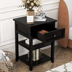 1-Drawer Wooden Black Nightstand (20.9 in. Lx17.2 in. W x29 in. H) by ATHMILE -ATHMILE Sales Store black athmile nightstands gz b2w20222045 31 1000