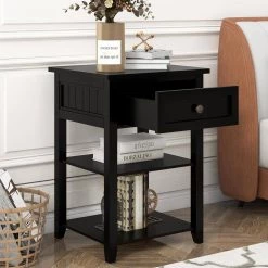 1-Drawer Wooden Black Nightstand (20.9 in. Lx17.2 in. W x29 in. H) by ATHMILE -ATHMILE Sales Store black athmile nightstands gz b2w20222045 4f 1000