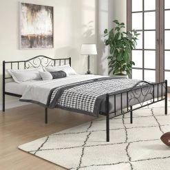 Black Queen Platform Bed by ATHMILE -ATHMILE Sales Store black athmile panel beds ddw42732557 31 1000