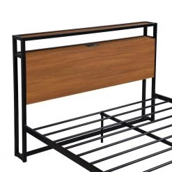 Black Full Size Metal Platform Bed Frame with Sockets by ATHMILE -ATHMILE Sales Store black athmile panel beds gz b2w20221679 1f 1000