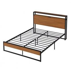 Black Full Size Metal Platform Bed Frame with Sockets by ATHMILE -ATHMILE Sales Store black athmile panel beds gz b2w20221679 44 1000