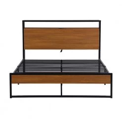 Black Full Size Metal Platform Bed Frame with Sockets by ATHMILE