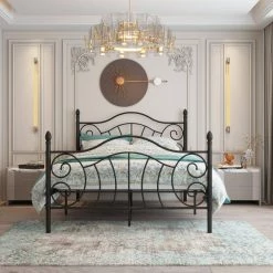 Black Full Size Metal Bed with Headboard and Footboard by ATHMILE -ATHMILE Sales Store black athmile panel beds gzx b2w20221353 4f 1000