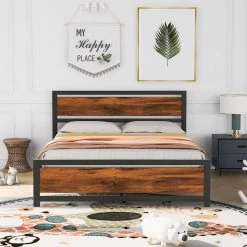 60.2 in. W Black Metal Frame Queen Platform Bed by ATHMILE -ATHMILE Sales Store black athmile platform beds dztwf282353aab 31 1000
