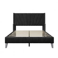 81 in. W Black Velvet Upholstered Full Size Platform Bed by ATHMILE