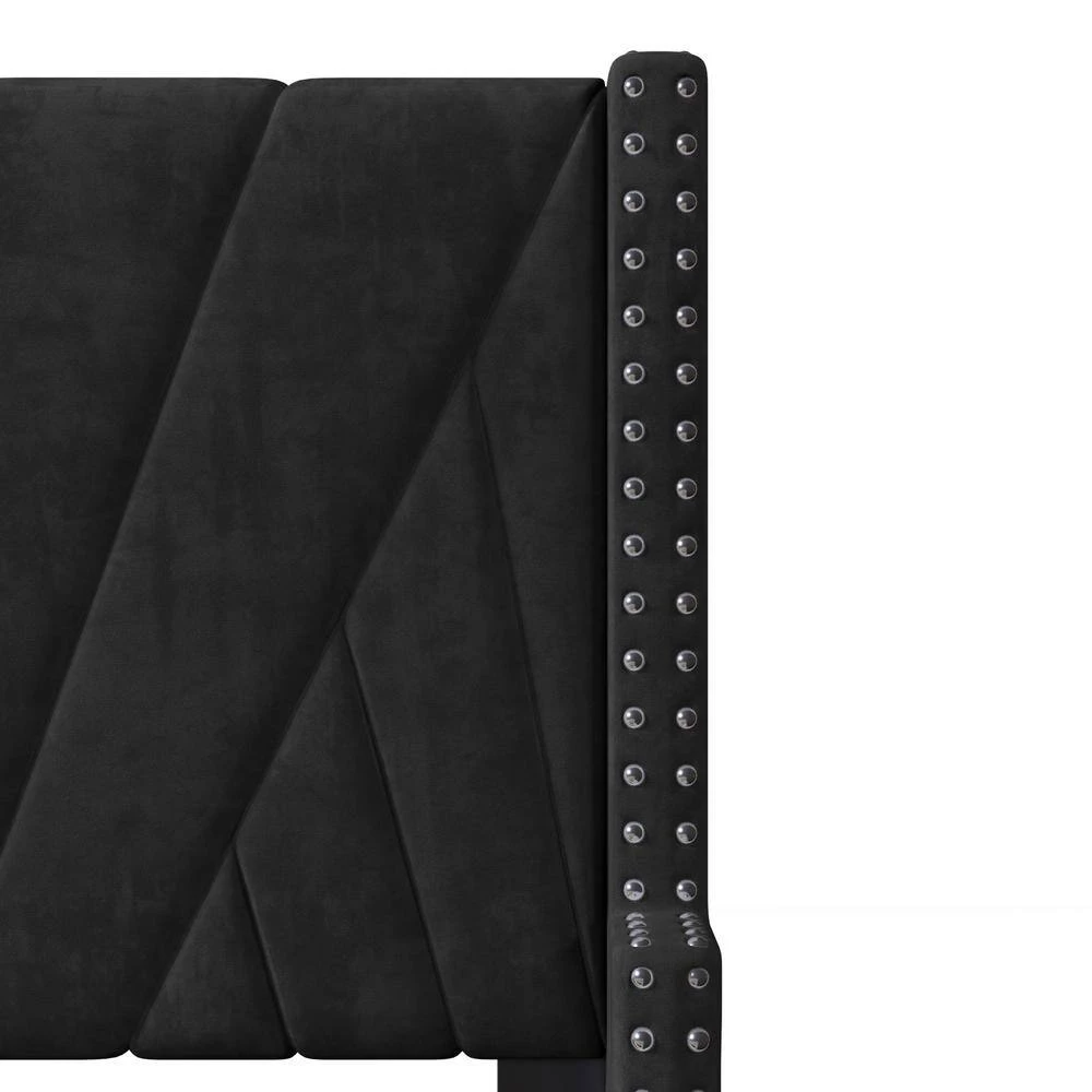 81 in. W Black Velvet Upholstered Full Size Platform Bed by ATHMILE 7 81 in. W Black Velvet Upholstered Full Size Platform Bed by ATHMILE - Image 7
