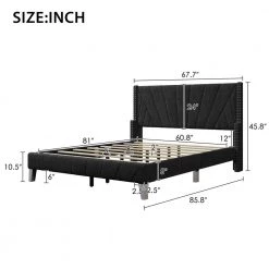 85.8 in. W Black Velvet Upholstered Queen Size Platform Bed by ATHMILE -ATHMILE Sales Store black athmile platform beds gz b2w20221309 c3 1000