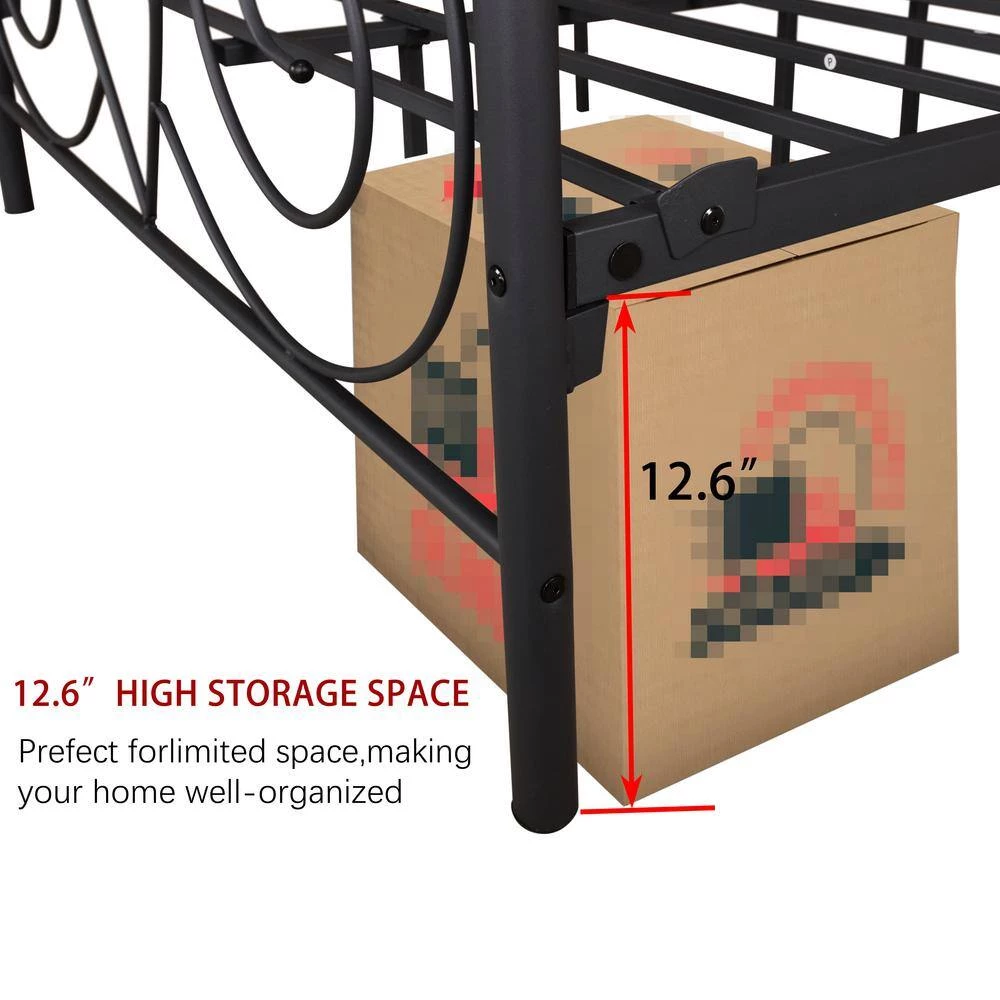 83.07 in. W Black Non-Upholster Metal Frame Queen Platform Bed by ATHMILE 4 83.07 in. W Black Non-Upholster Metal Frame Queen Platform Bed by ATHMILE - Image 4