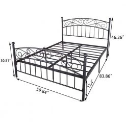 83.86 in. W Black Non-Upholster Metal Frame Queen Platform Bed by ATHMILE -ATHMILE Sales Store black athmile platform beds gz b2w20221402 c3 1000