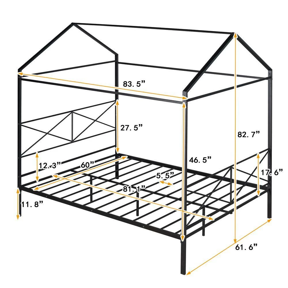 83.5 in. W Black Queen Size Metal House Shape Platform Bed by ATHMILE 3 83.5 in. W Black Queen Size Metal House Shape Platform Bed by ATHMILE - Image 3