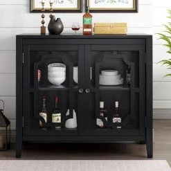Black Sideboard with Decorative Door by ATHMILE -ATHMILE Sales Store black athmile sideboards buffet tables gz b2w20221688 31 1000