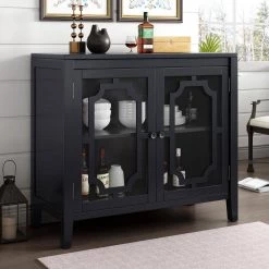 Black Sideboard with Decorative Door by ATHMILE -ATHMILE Sales Store black athmile sideboards buffet tables gz b2w20221688 c3 1000