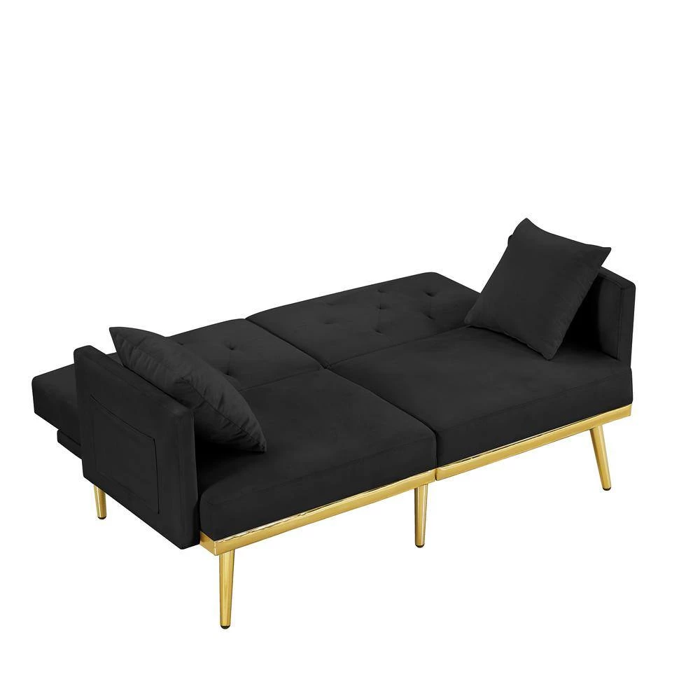 59 in.W Black Velvet Twin Size Sofa Bed by ATHMILE 5 59 in.W Black Velvet Twin Size Sofa Bed by ATHMILE - Image 5