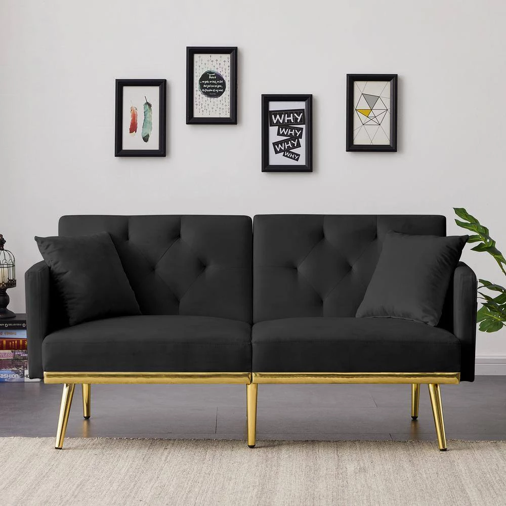 59 in.W Black Velvet Twin Size Sofa Bed by ATHMILE 8 59 in.W Black Velvet Twin Size Sofa Bed by ATHMILE - Image 8