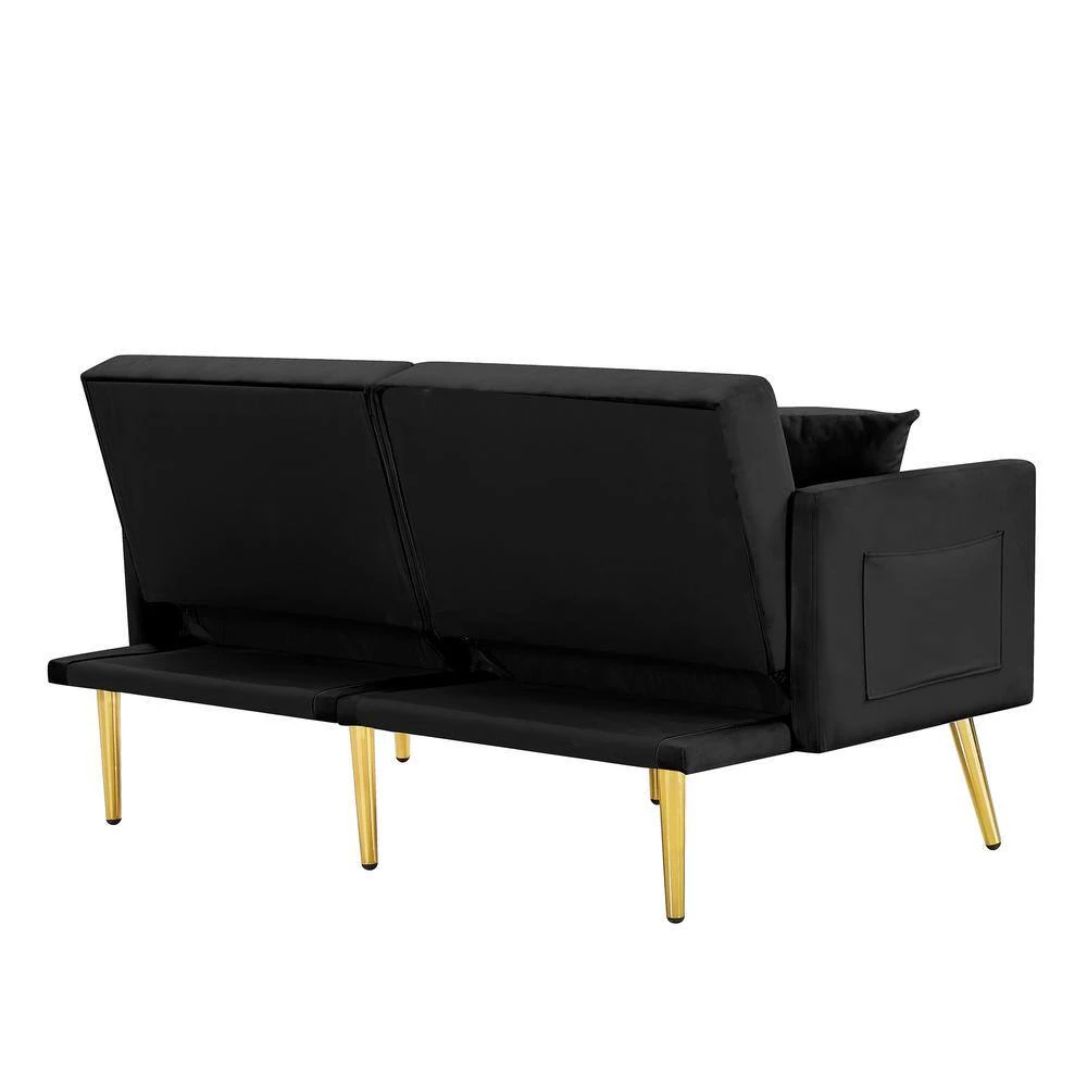 59 in.W Black Velvet Twin Size Sofa Bed by ATHMILE 6 59 in.W Black Velvet Twin Size Sofa Bed by ATHMILE - Image 6