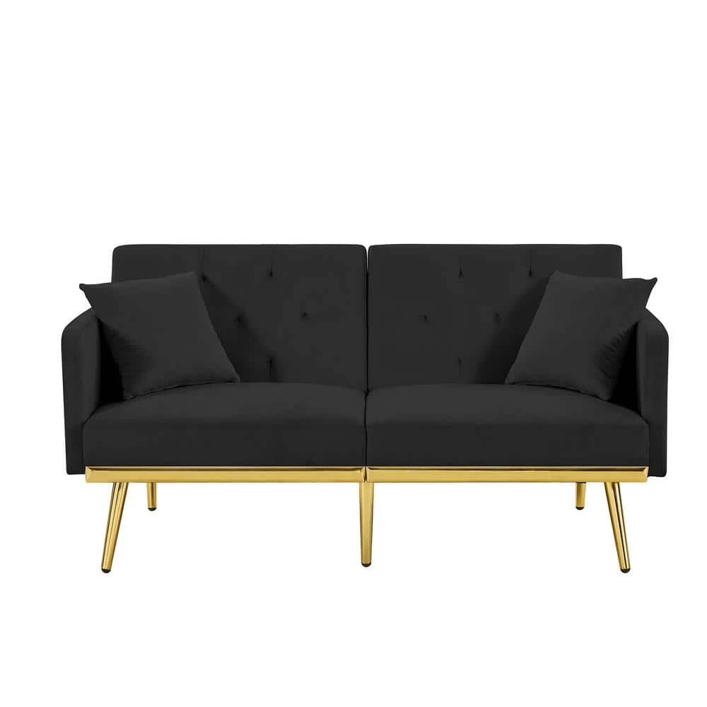 59 in.W Black Velvet Twin Size Sofa Bed by ATHMILE 1 59 in.W Black Velvet Twin Size Sofa Bed by ATHMILE