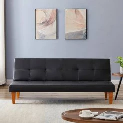 68.11 in. W PU Leather Convertible Folding Futon Twin Size Sofa Bed by ATHMILE -ATHMILE Sales Store black athmile sofa beds gz b2w5880017 31 1000