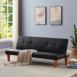 68.11 in. W PU Leather Convertible Folding Futon Twin Size Sofa Bed by ATHMILE -ATHMILE Sales Store black athmile sofa beds gz b2w5880017 fa 1000