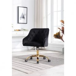 Black Velvet Upholstered Swivel Task Chair with Sloped Arm by ATHMILE -ATHMILE Sales Store black athmile task chairs gz b2w20221165 31 1000