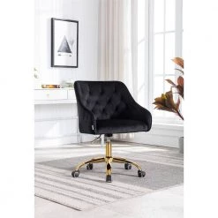 Black Velvet Upholstered Swivel Task Chair with Sloped Arm by ATHMILE -ATHMILE Sales Store black athmile task chairs gz b2w20221165 4f 1000