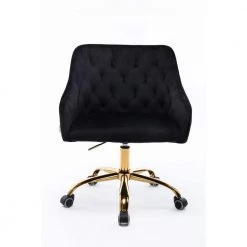 Black Velvet Upholstered Swivel Task Chair with Sloped Arm by ATHMILE