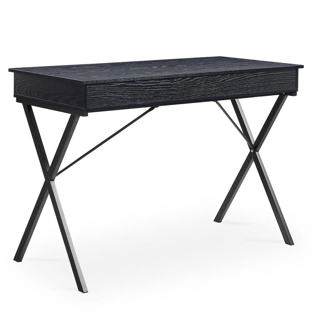 Black 43.2 in. Rectangle MDF Table Top 2-Drawers Writing Desk with Black Stoving Varnish Steel Frame by ATHMILE 6 Black 43.2 in. Rectangle MDF Table Top 2-Drawers Writing Desk with Black Stoving Varnish Steel Frame by ATHMILE - Image 6