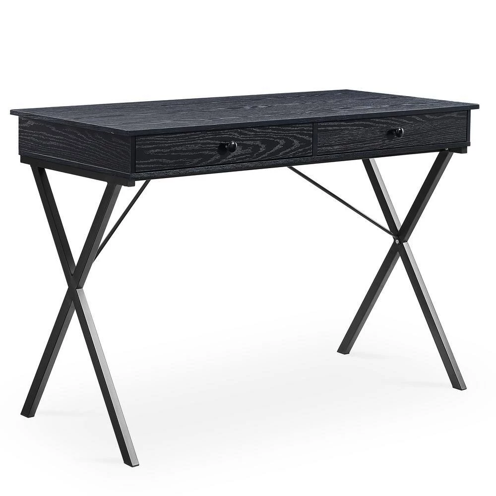 Black 43.2 in. Rectangle MDF Table Top 2-Drawers Writing Desk with Black Stoving Varnish Steel Frame by ATHMILE 7 Black 43.2 in. Rectangle MDF Table Top 2-Drawers Writing Desk with Black Stoving Varnish Steel Frame by ATHMILE - Image 7