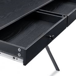 Black 43.2 in. Rectangle MDF Table Top 2-Drawers Writing Desk with Black Stoving Varnish Steel Frame by ATHMILE 10 Black 43.2 in. Rectangle MDF Table Top 2-Drawers Writing Desk with Black Stoving Varnish Steel Frame by ATHMILE -ATHMILE Sales Store black athmile writing desks gz w48735119 77 1000