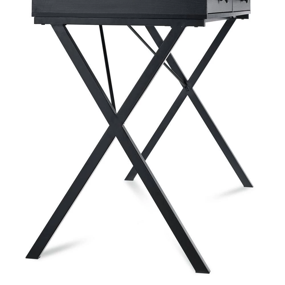 Black 43.2 in. Rectangle MDF Table Top 2-Drawers Writing Desk with Black Stoving Varnish Steel Frame by ATHMILE 2 Black 43.2 in. Rectangle MDF Table Top 2-Drawers Writing Desk with Black Stoving Varnish Steel Frame by ATHMILE - Image 2