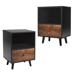 1-Drawer Black Brown Nightstand (Set of 2) by ATHMILE